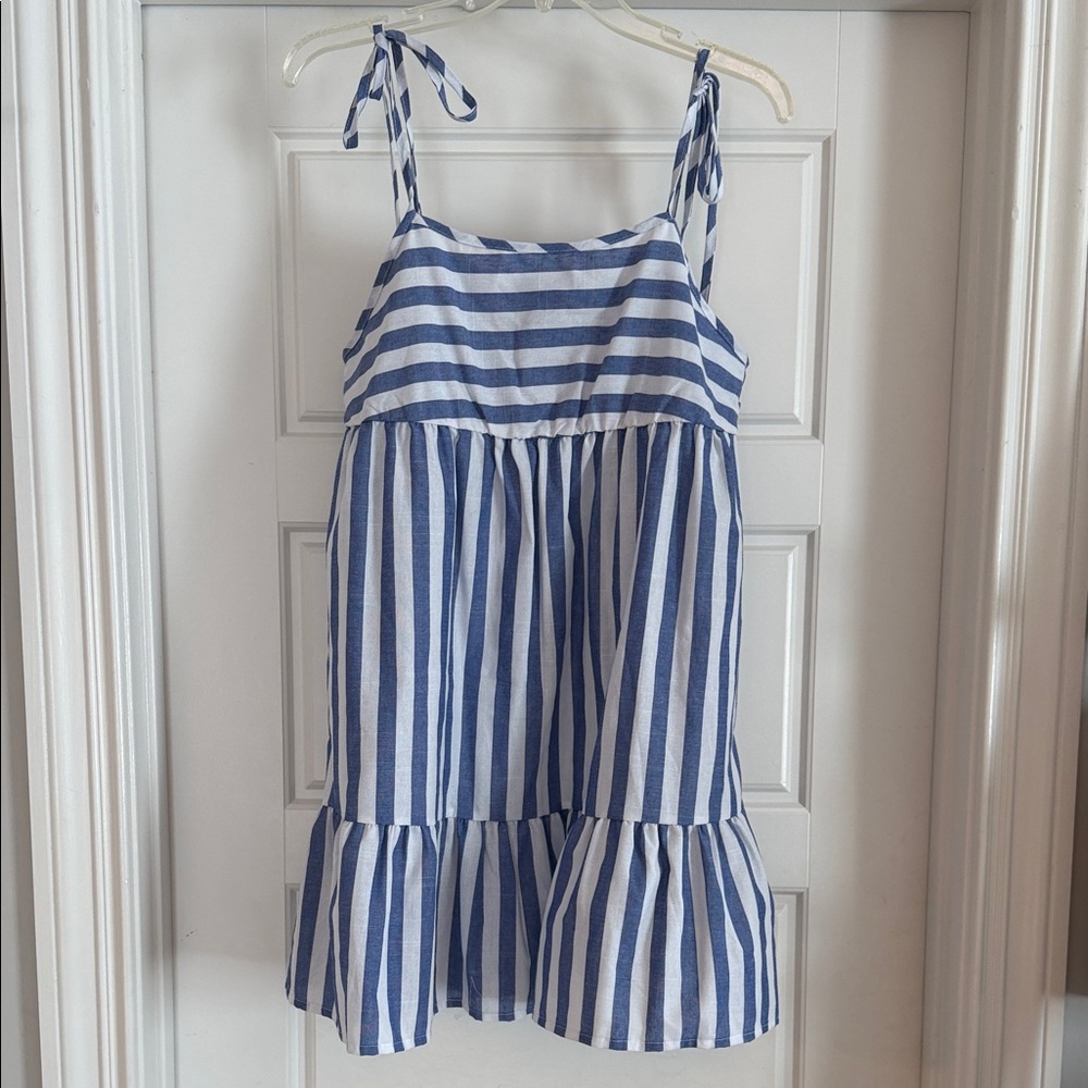 Blue and White Striped Tie-Shoulder Sundress
